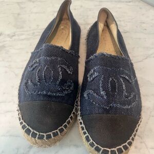 CHANEL Navy Canvas Espadrilles with CC Logo